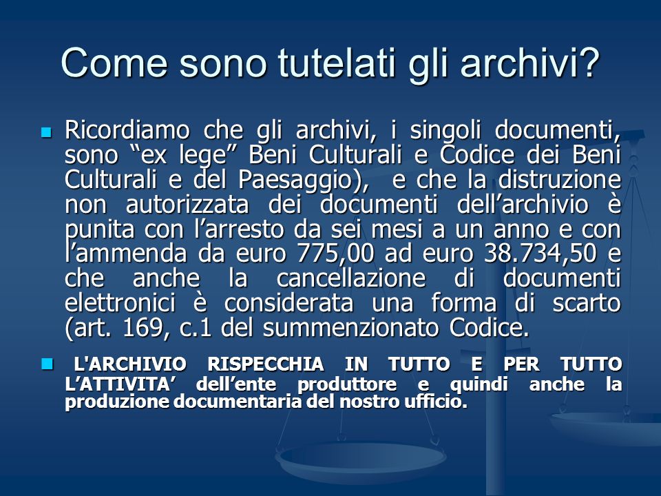 Lo scarto di atti d archivio ppt scaricare